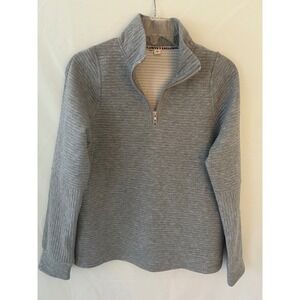 Exclusive Womens Heather Gray Quarter Zip Ribbed Textured Pullover Sweater Sz M